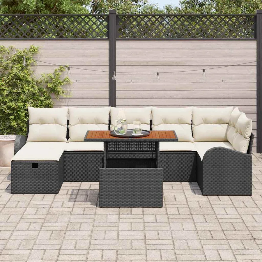 Ensemble de canapé de jardin 8 pcs Noir polyrotin - 3