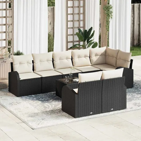 Ensemble de canapé de jardin 9 pcs Noir et Blanc polyrotin