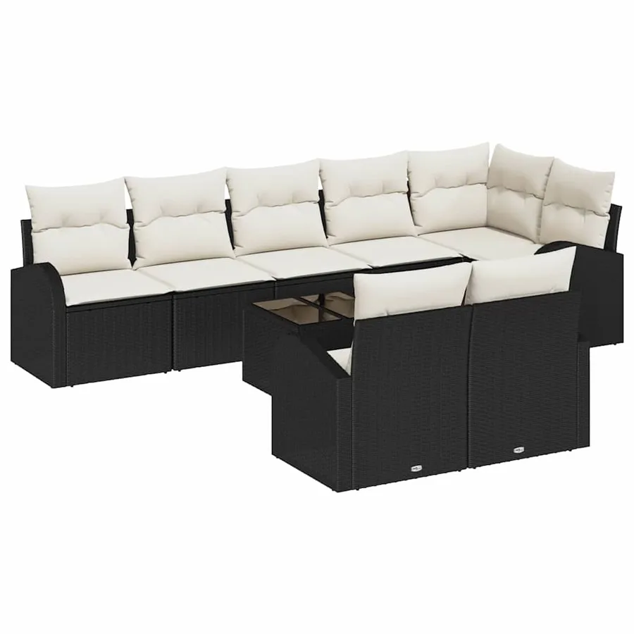 Ensemble de canapé de jardin 9 pcs Noir et Blanc polyrotin - 2