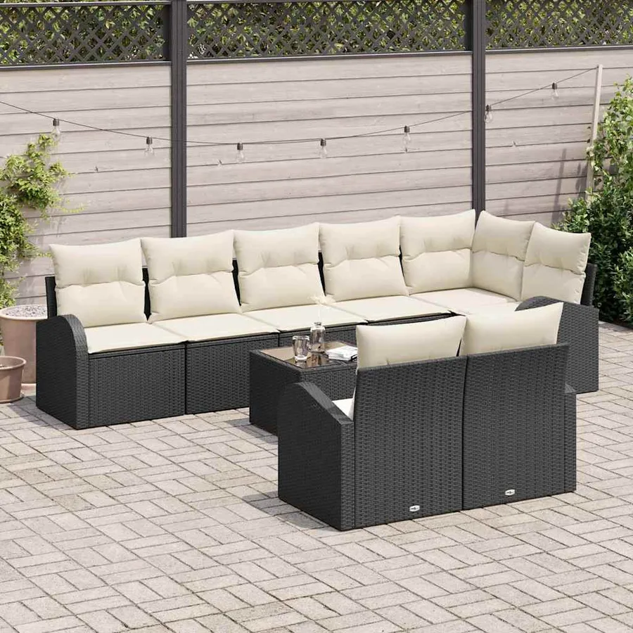 Ensemble de canapé de jardin 9 pcs Noir et Blanc polyrotin - 3