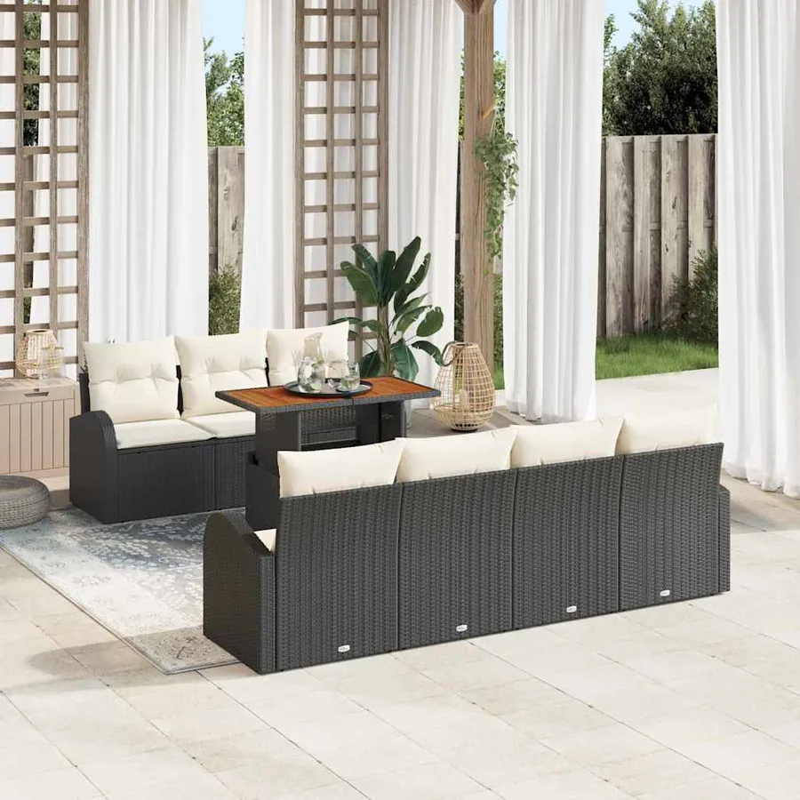 Ensemble de canapé de jardin 8 pcs Noir Poly rotin