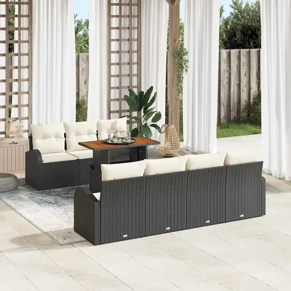 Ensemble de canapé de jardin 8 pcs Noir Poly rotin