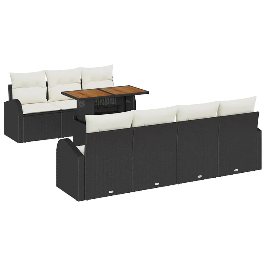 Ensemble de canapé de jardin 8 pcs Noir Poly rotin - 2
