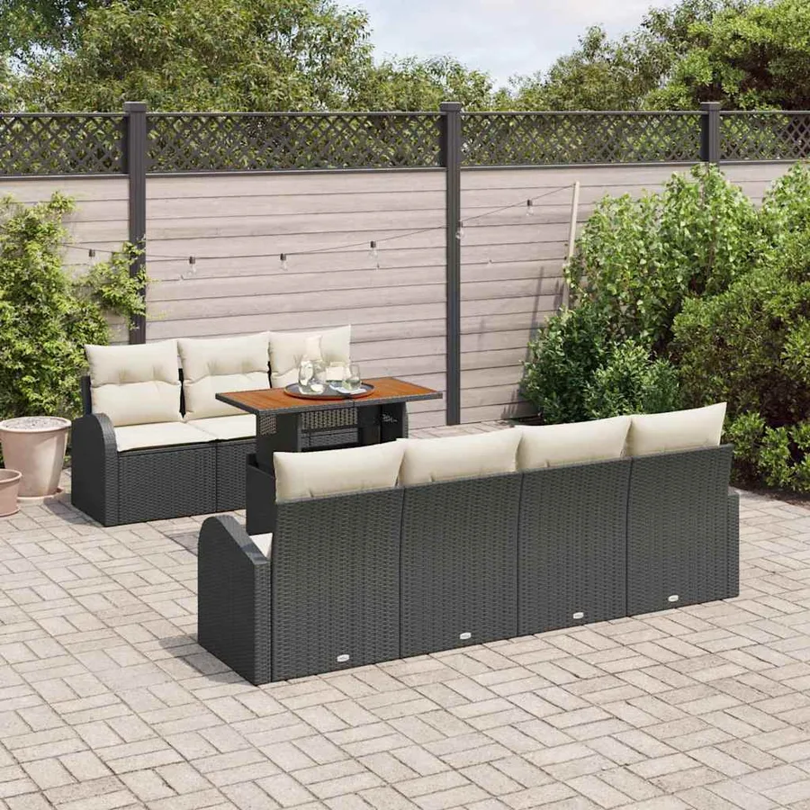 Ensemble de canapé de jardin 8 pcs Noir Poly rotin - 3