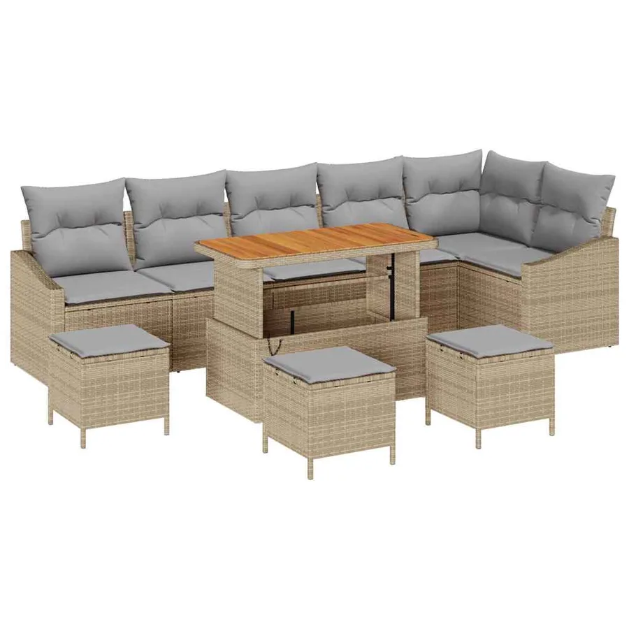 Ensemble de canapé de jardin 10 pcs Beige polyrotin - 2