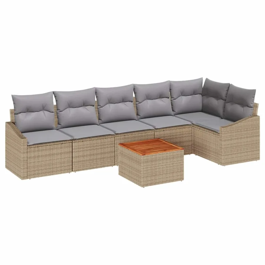 Ensemble de canapé de jardin avec coussin 7 pcs Beige polyrotin - 2