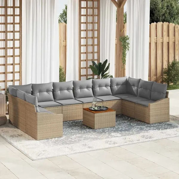 Ensemble de canapé de jardin 11 pcs Beige polyrotin