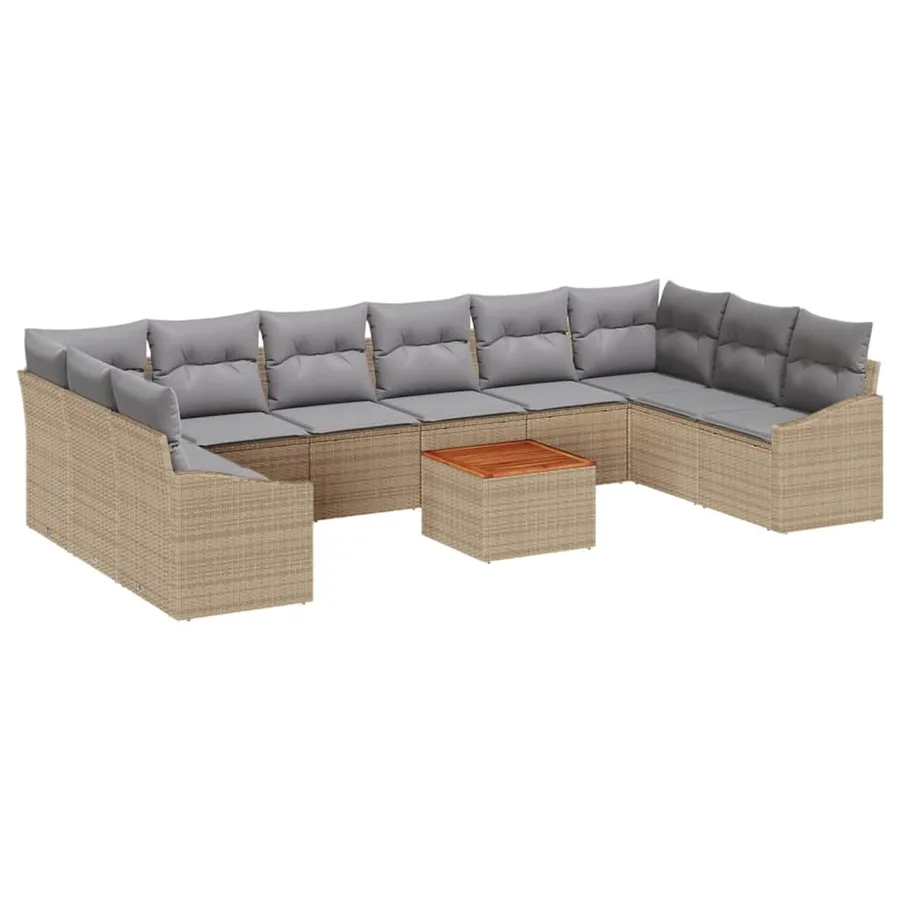 Ensemble de canapé de jardin 11 pcs Beige polyrotin - 2