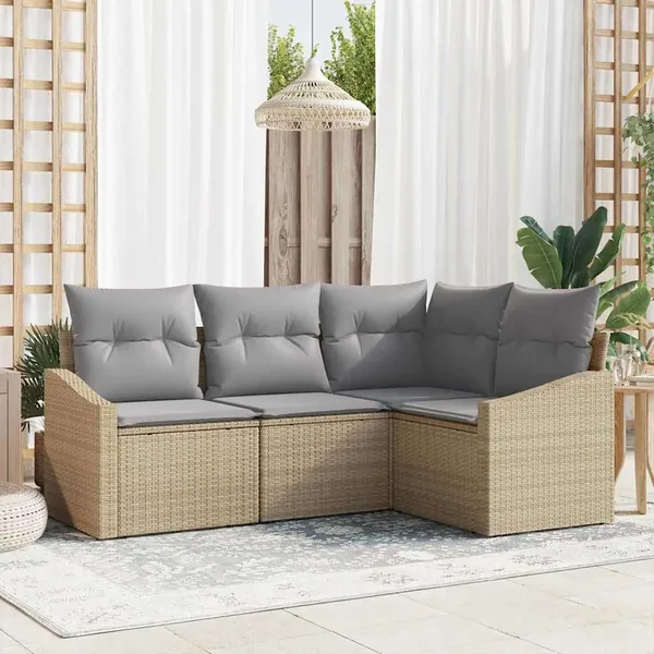 Ensemble de Canapés avec coussin 4 pcs Beige polyrotin