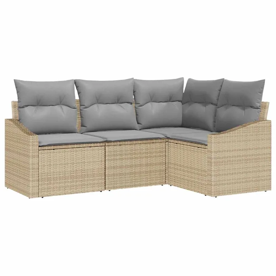 Ensemble de Canapés avec coussin 4 pcs Beige polyrotin - 2