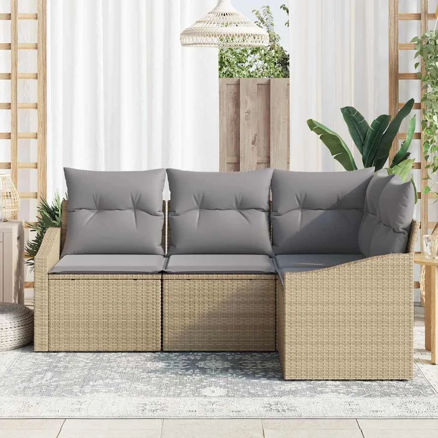 Ensemble de Canapés avec coussin 4 pcs Beige polyrotin - 3