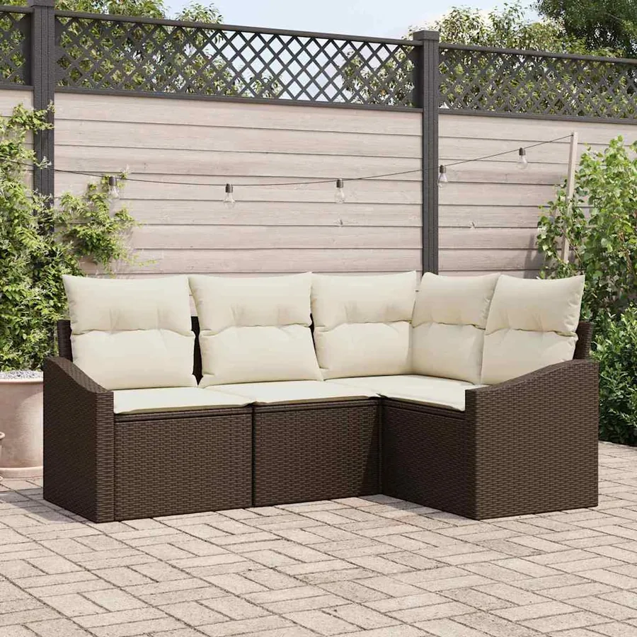 Ensemble de Canapés avec coussin 4 pcs Marron polyrotin