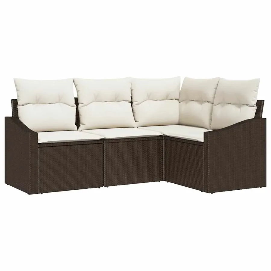 Ensemble de Canapés avec coussin 4 pcs Marron polyrotin - 2