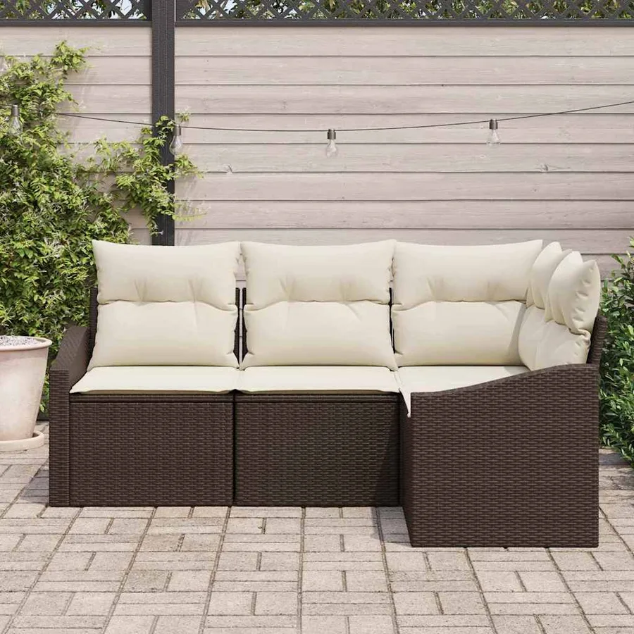 Ensemble de Canapés avec coussin 4 pcs Marron polyrotin - 3