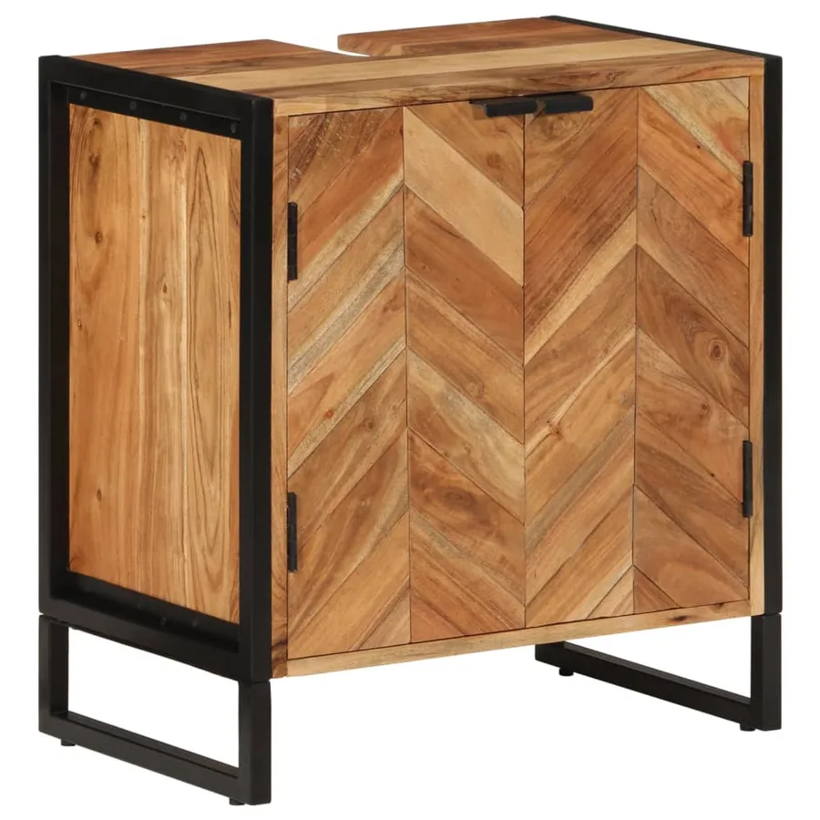 Armoire de salle de bain bois massif d'acacia et fer - 12