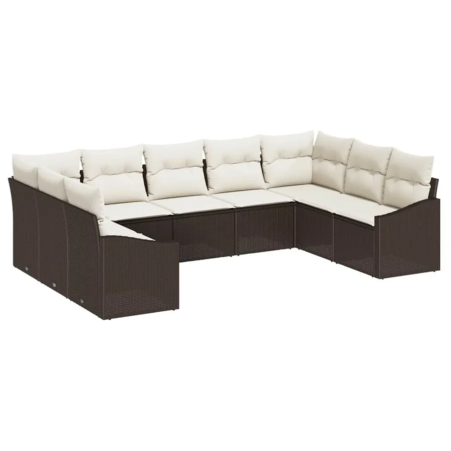 Ensemble de Canapés avec coussin 9 pcs Marron polyrotin - 2