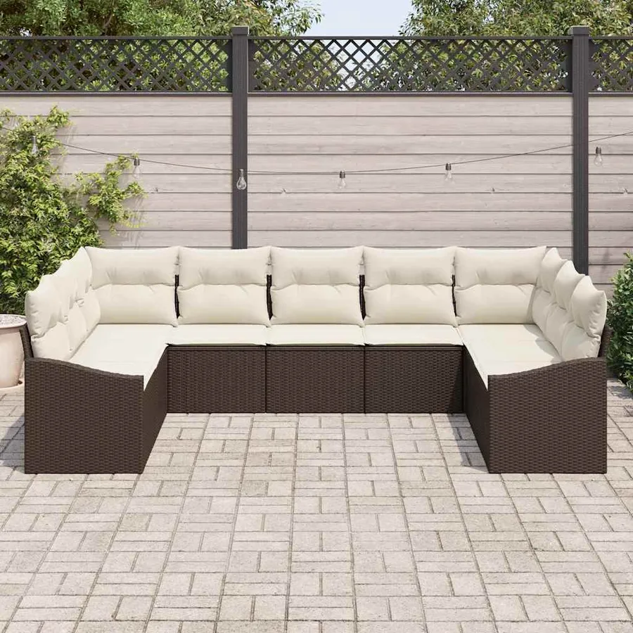 Ensemble de Canapés avec coussin 9 pcs Marron polyrotin - 3