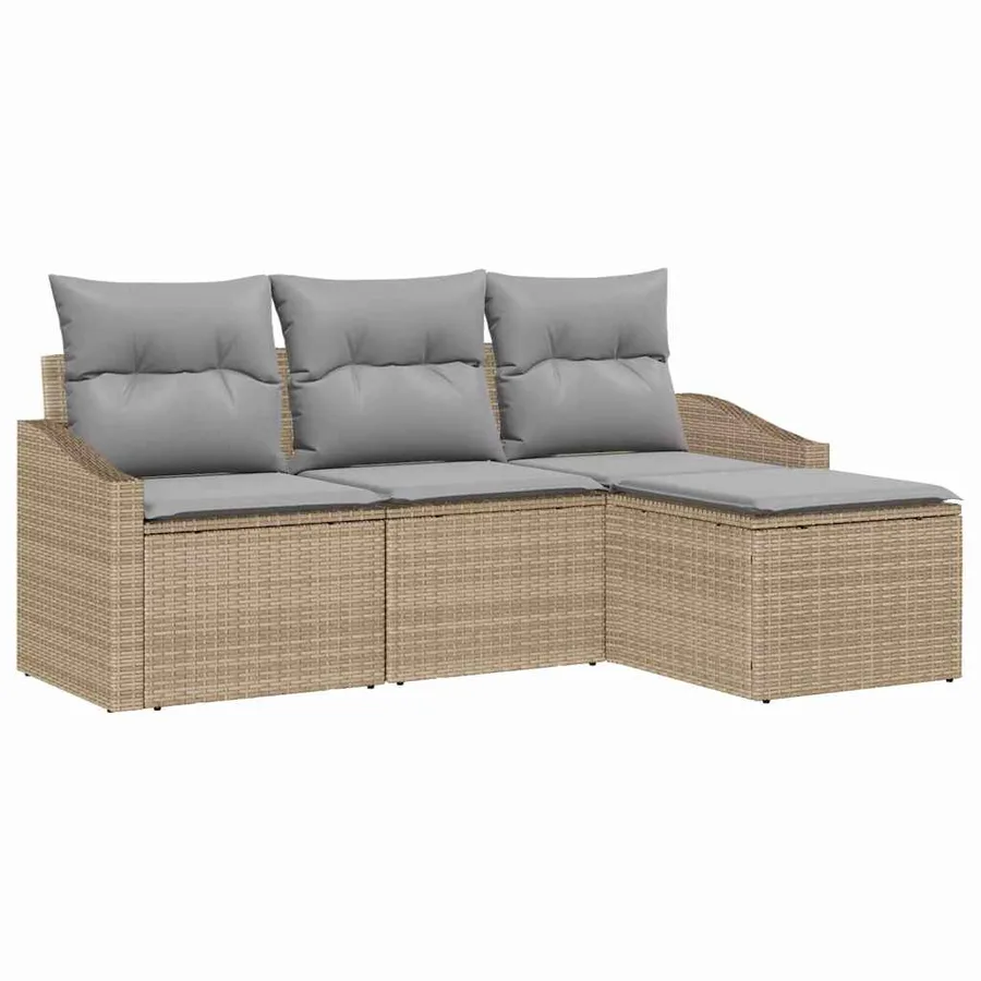 Ensemble de Canapés avec coussin 4 pcs Beige polyrotin - 2