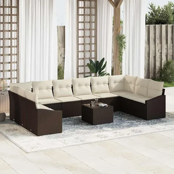 Ensemble de Canapés avec coussin 11 pcs Marron polyrotin