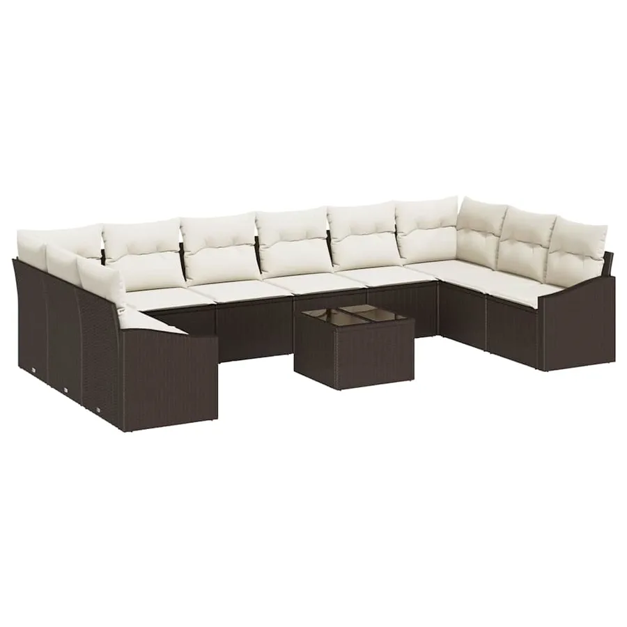 Ensemble de Canapés avec coussin 11 pcs Marron polyrotin - 2