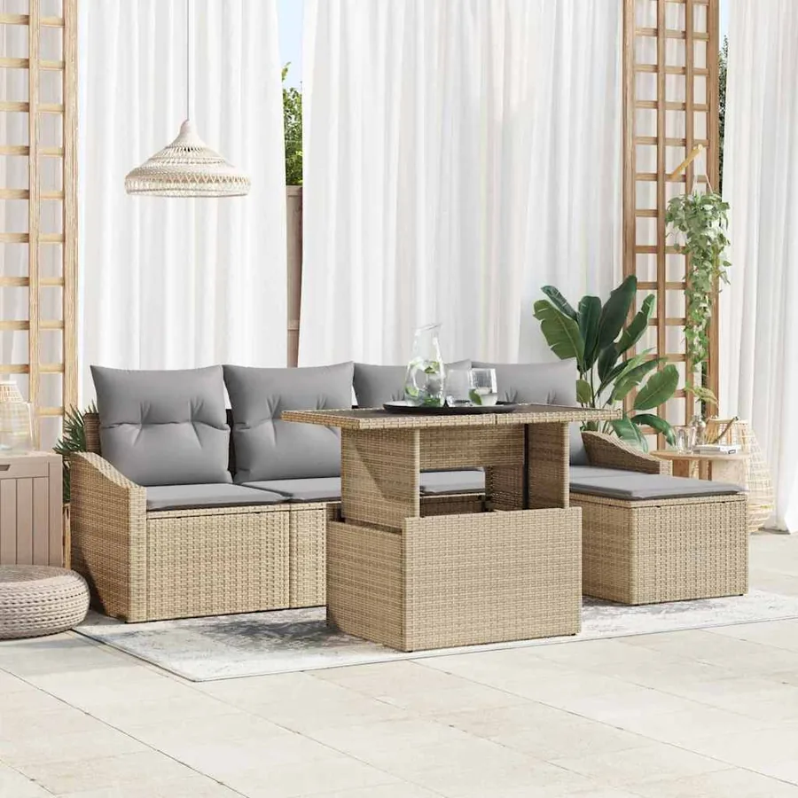 Ensemble de canapé de jardin 6 pcs Beige et Gris clair