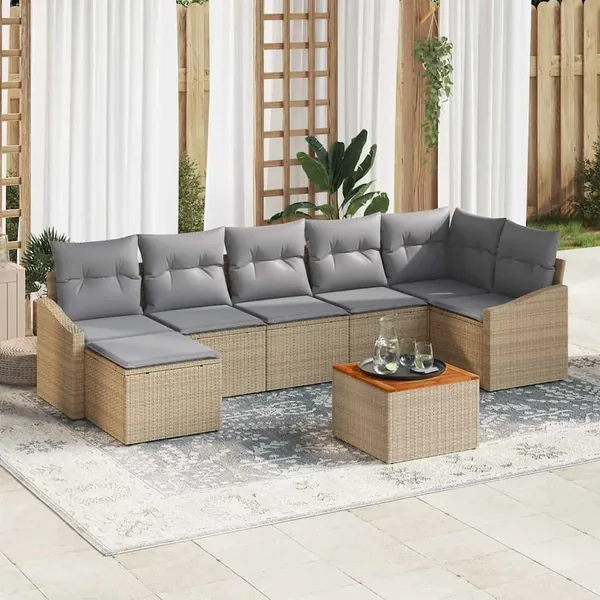 Ensemble de canapé de jardin avec coussin 8 pcs Beige polyrotin