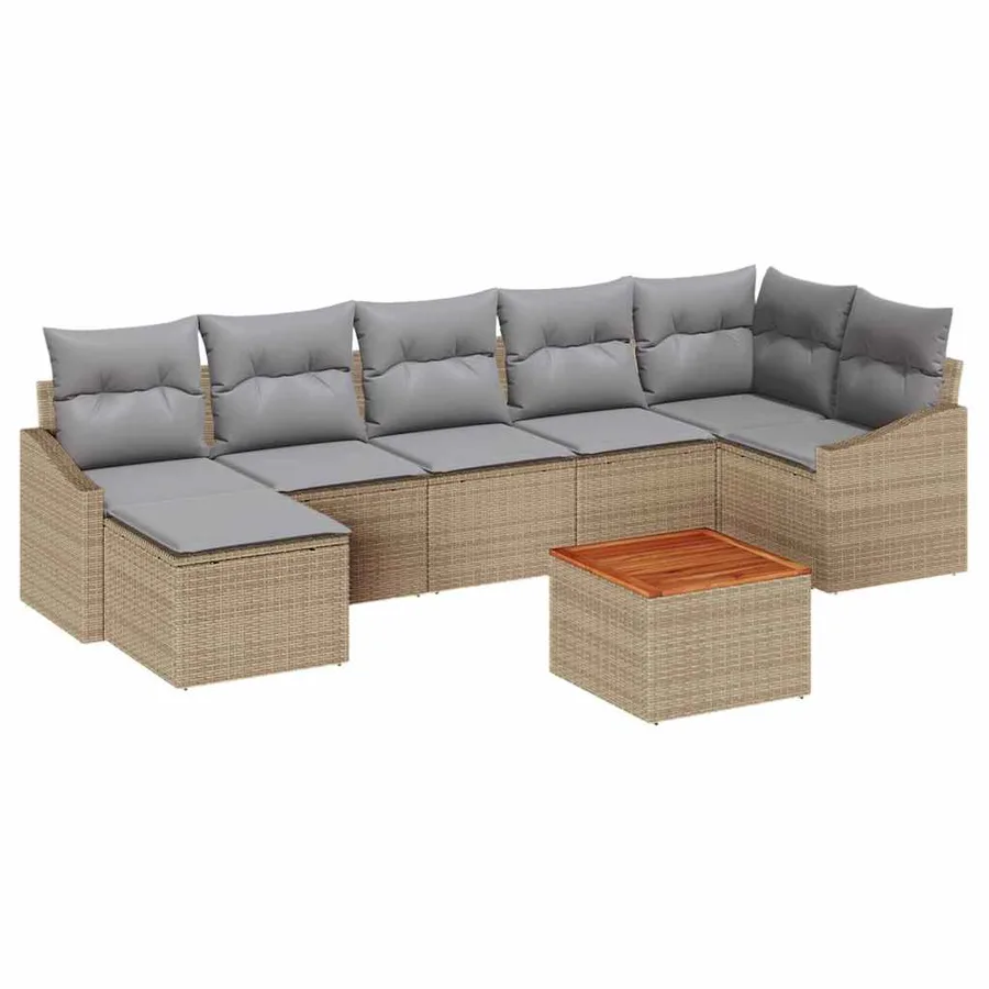 Ensemble de canapé de jardin avec coussin 8 pcs Beige polyrotin - 2