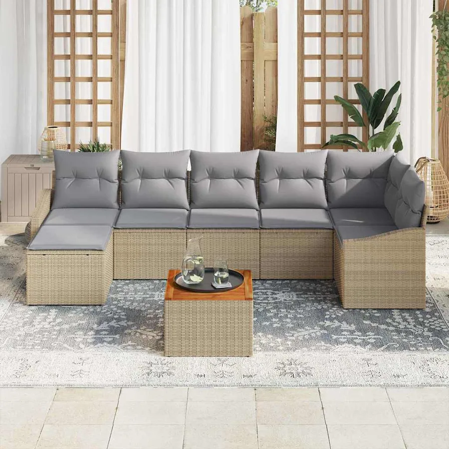 Ensemble de canapé de jardin avec coussin 8 pcs Beige polyrotin - 3