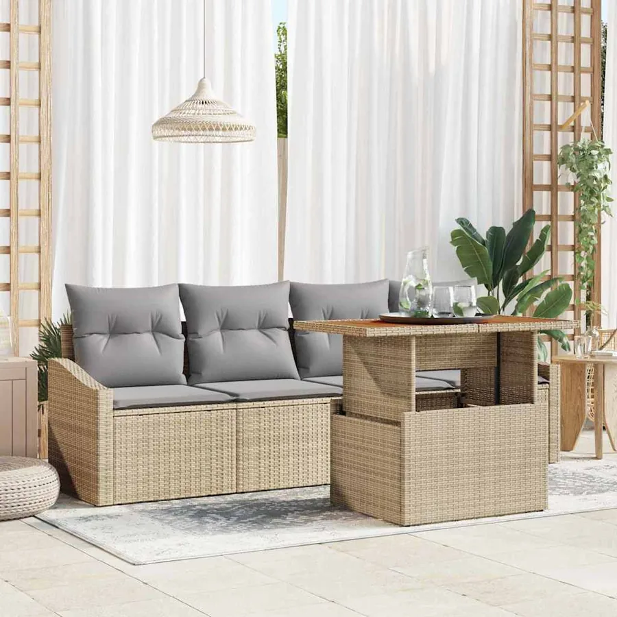 Ensemble de canapé de jardin 5 pcs Beige Poly rotin