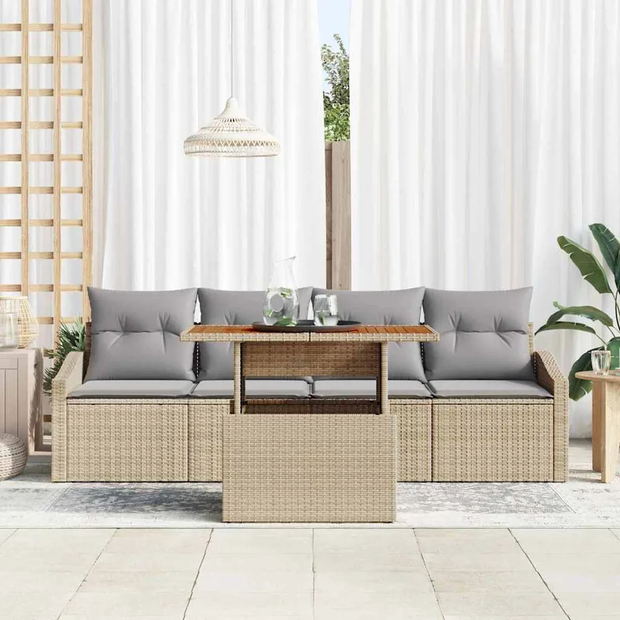 Ensemble de canapé de jardin 5 pcs Beige Poly rotin - 3