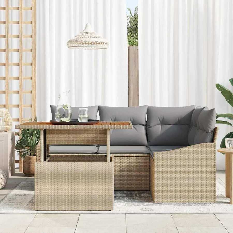 Ensemble de canapé de jardin 5 pc Beige et gris - 3