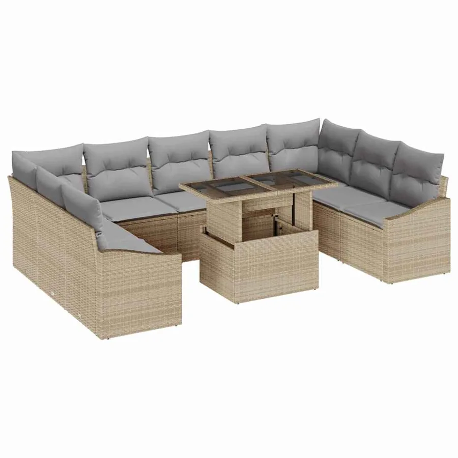 Ensemble de Canapés 10 pcs Beige et Gris clair polyrotin - 2