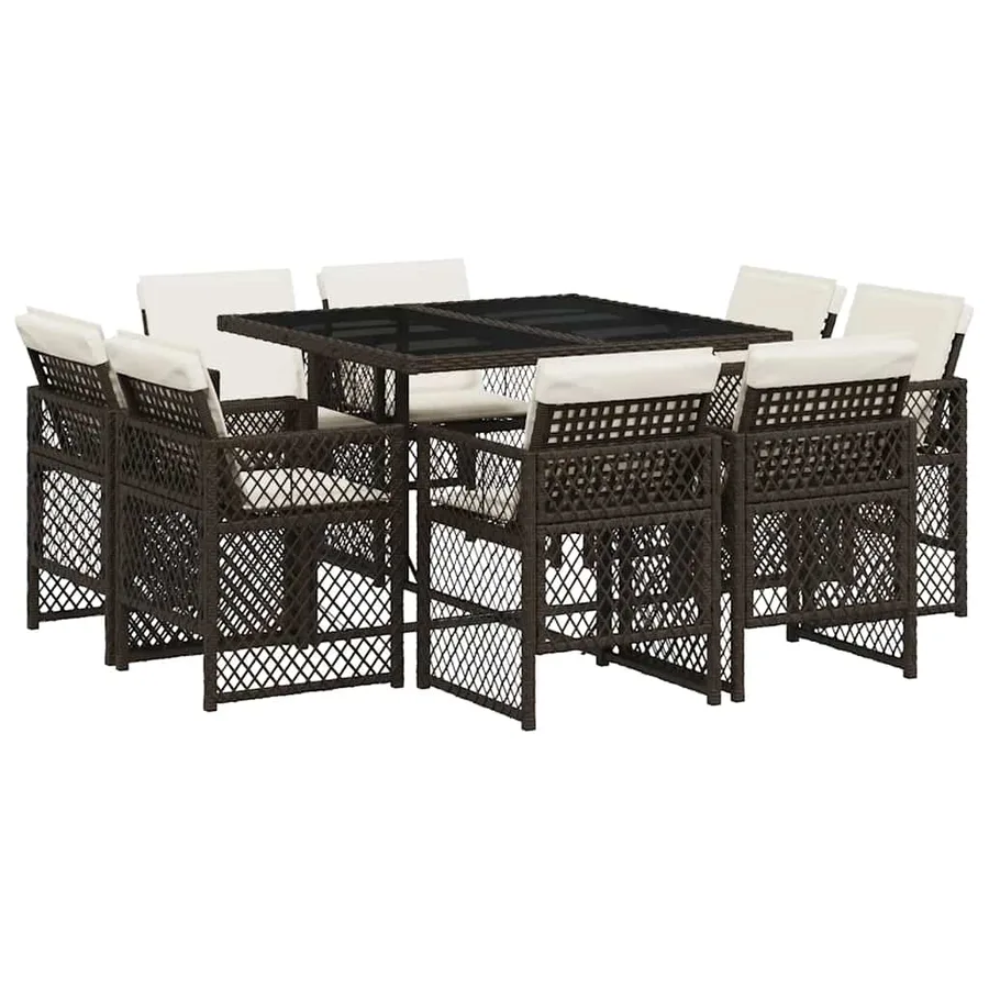 Ensemble à manger de jardin et coussins 9 pcs marron poly rotin - 2