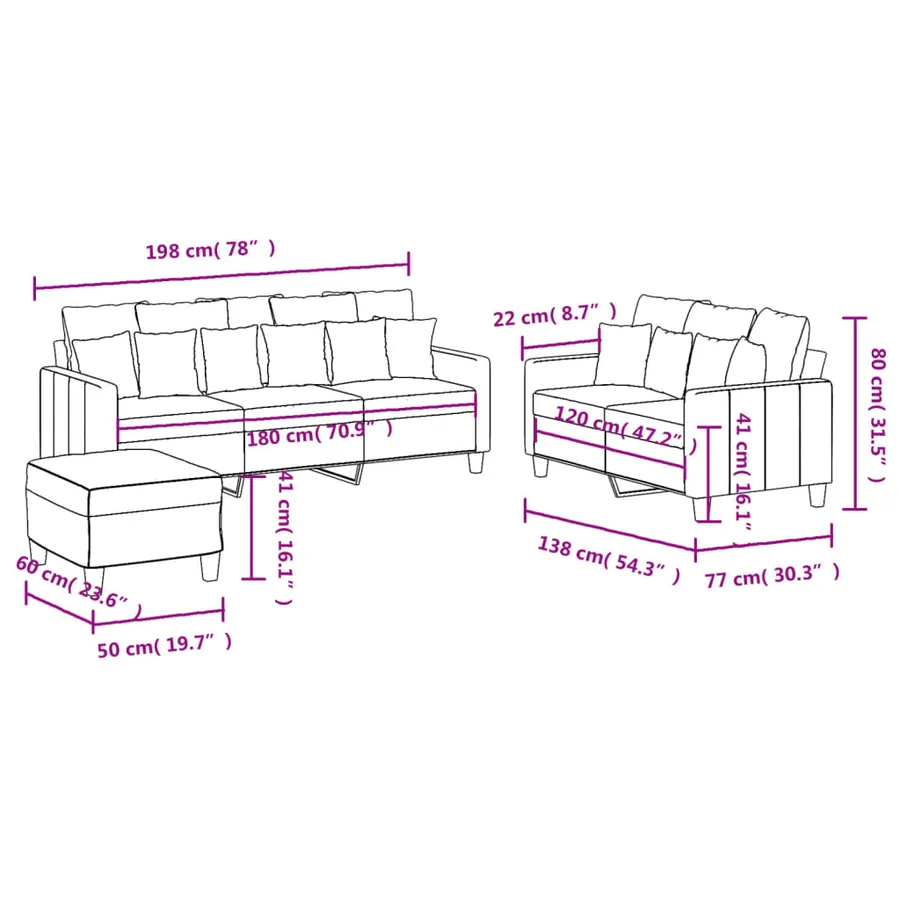 Ensemble de canapés 3 pcs avec coussins Rouge bordeaux Tissu - 9