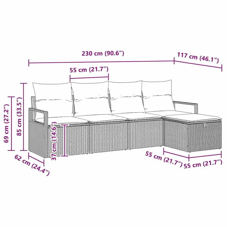 Ensemble de Canapés avec coussin Gris clair polyrotin - 9