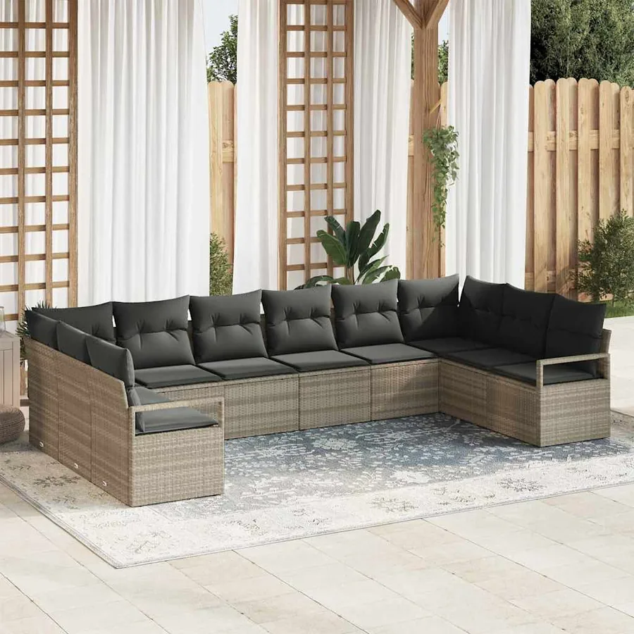 Ensemble de Canapés avec coussin 10 pcs Gris clair polyrotin