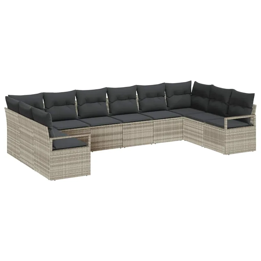 Ensemble de Canapés avec coussin 10 pcs Gris clair polyrotin - 2