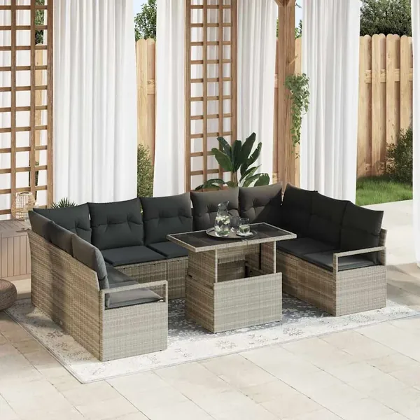 Ensemble de canapé de jardin 10 pcs Gris clair polyrotin
