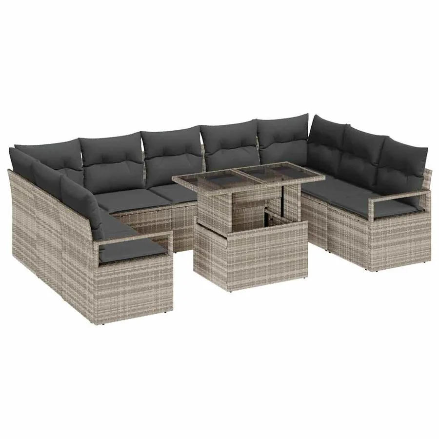 Ensemble de canapé de jardin 10 pcs Gris clair polyrotin - 2