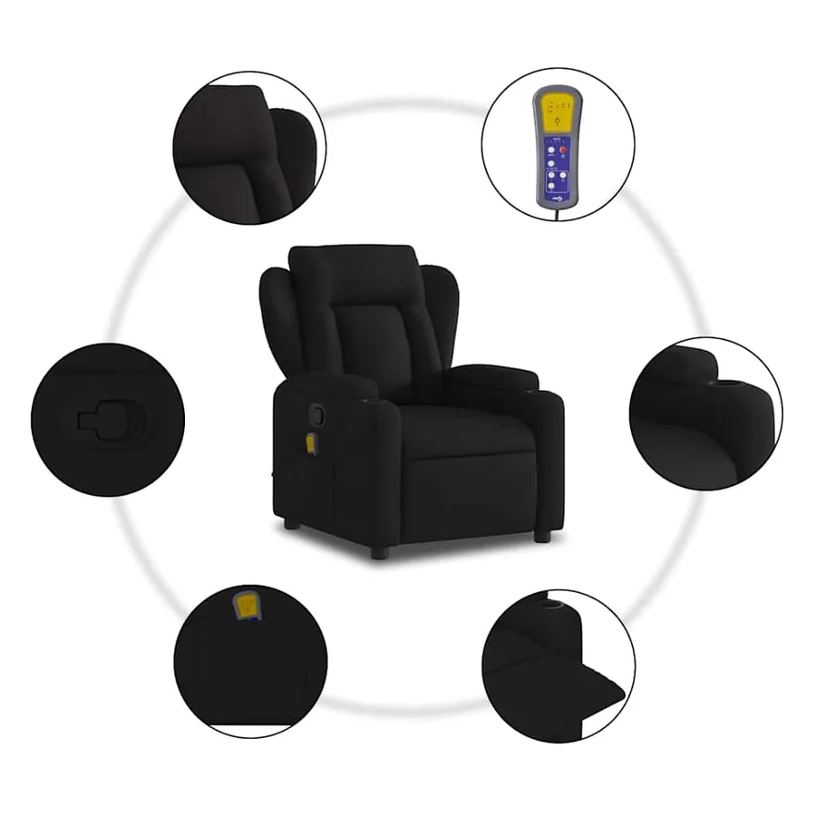 Fauteuil de massage inclinable Noir Tissu - 7