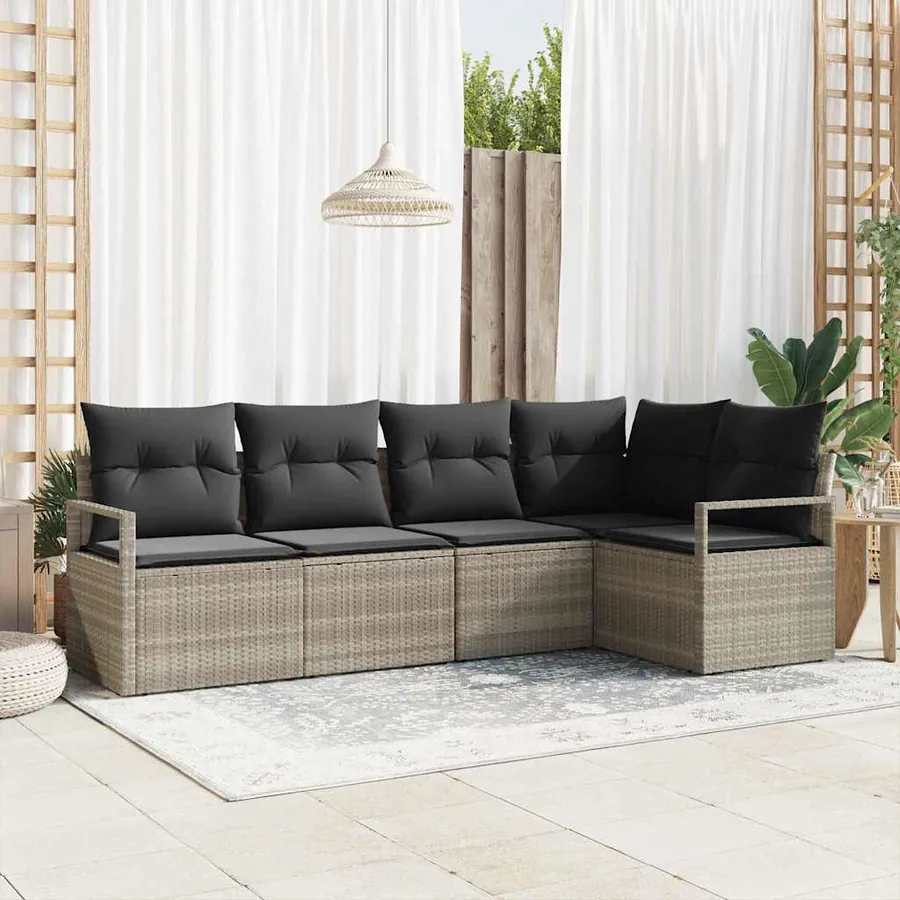 Ensemble de Canapés avec coussin 5 pcs Gris clair polyrotin