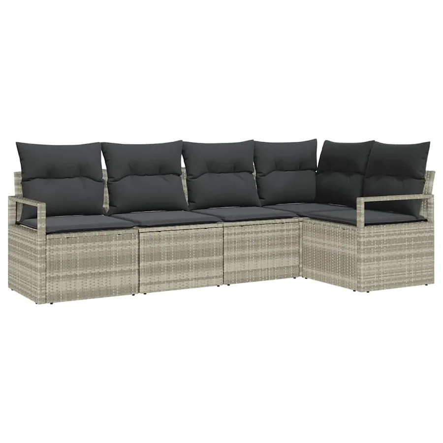 Ensemble de Canapés avec coussin 5 pcs Gris clair polyrotin - 2