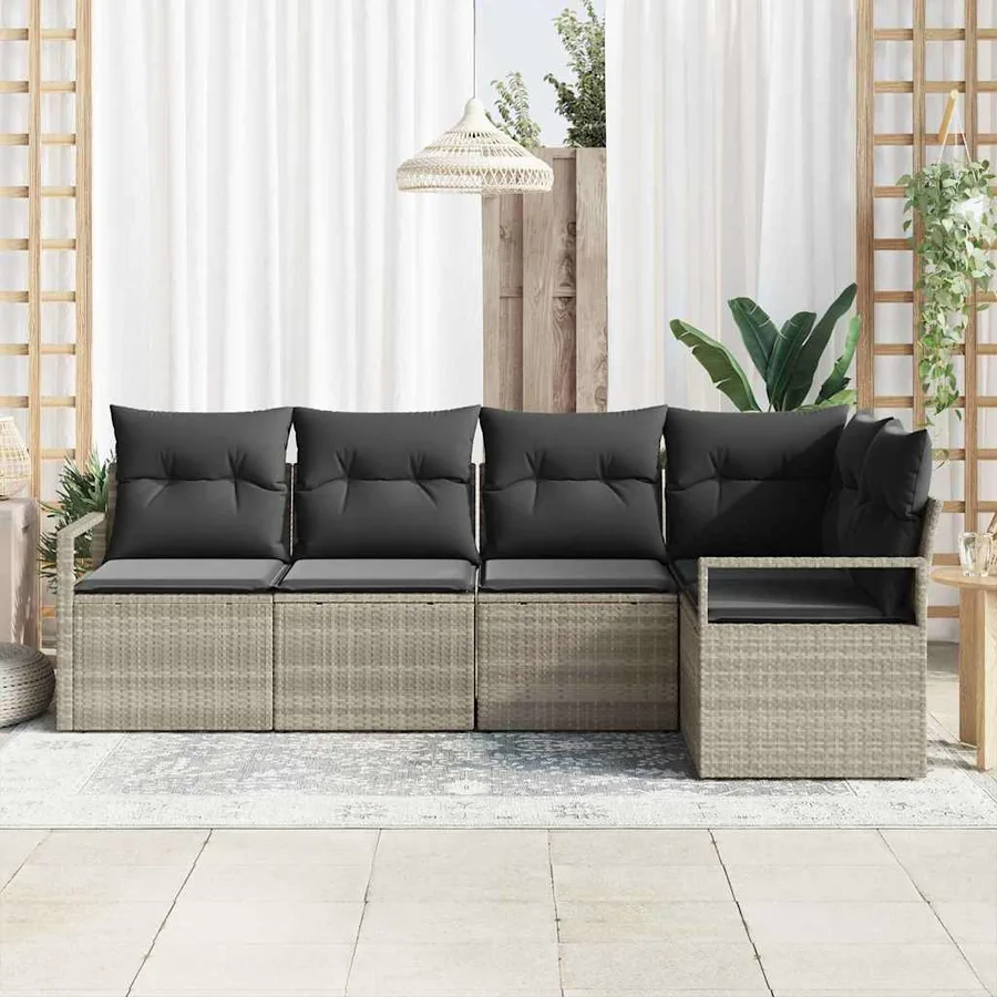 Ensemble de Canapés avec coussin 5 pcs Gris clair polyrotin - 3