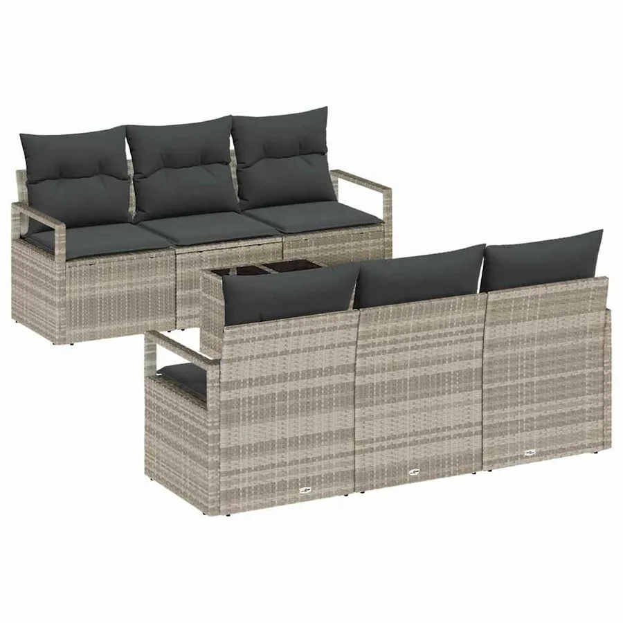 Ensemble de Canapés avec coussin 7 pcs Gris clair polyrotin - 2