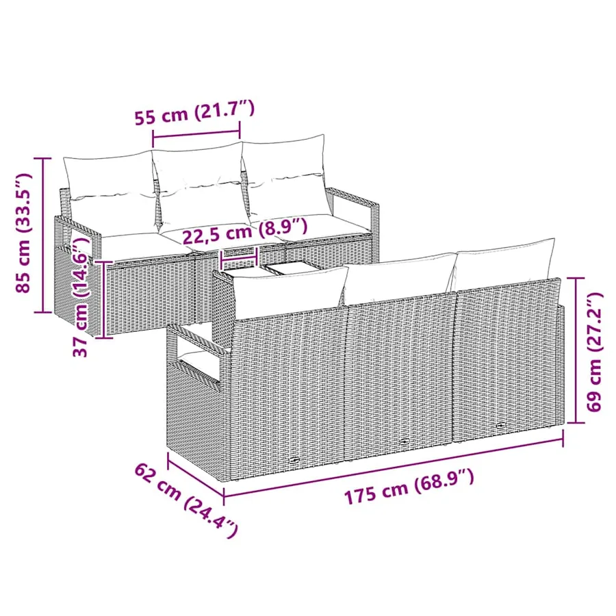 Ensemble de Canapés avec coussin 7 pcs Gris clair polyrotin - 7