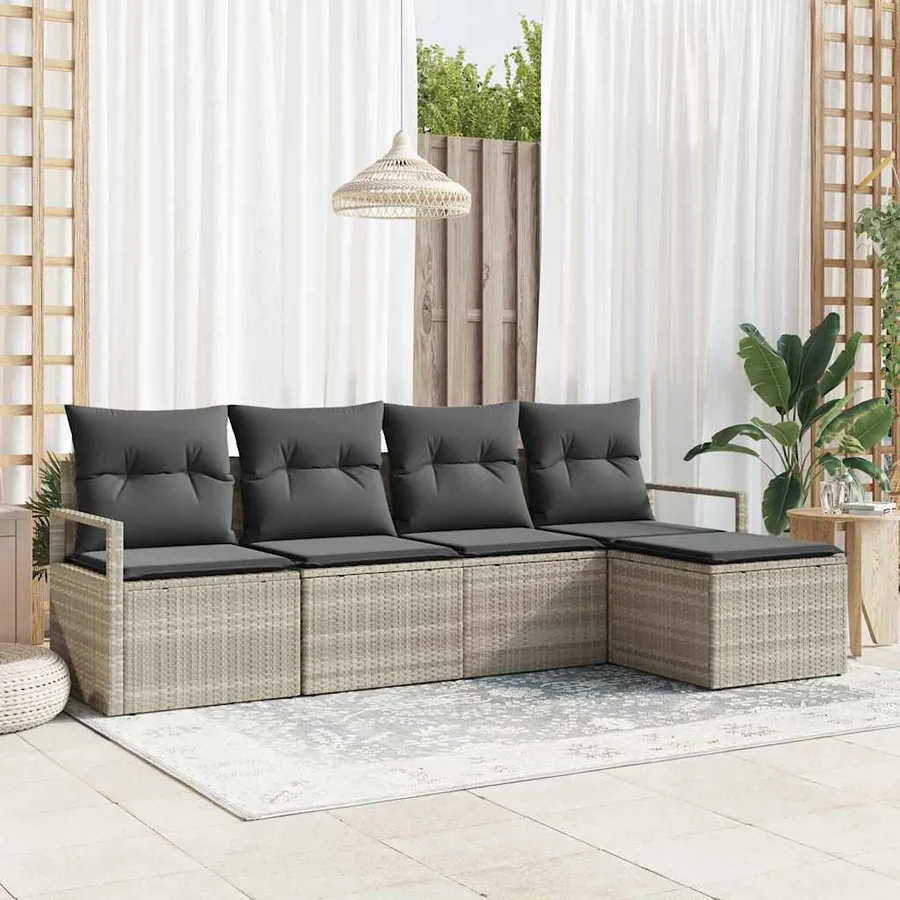 Ensemble de Canapés avec coussin 5 pcs Gris clair polyrotin