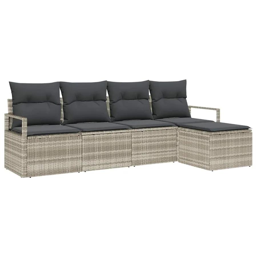 Ensemble de Canapés avec coussin 5 pcs Gris clair polyrotin - 2