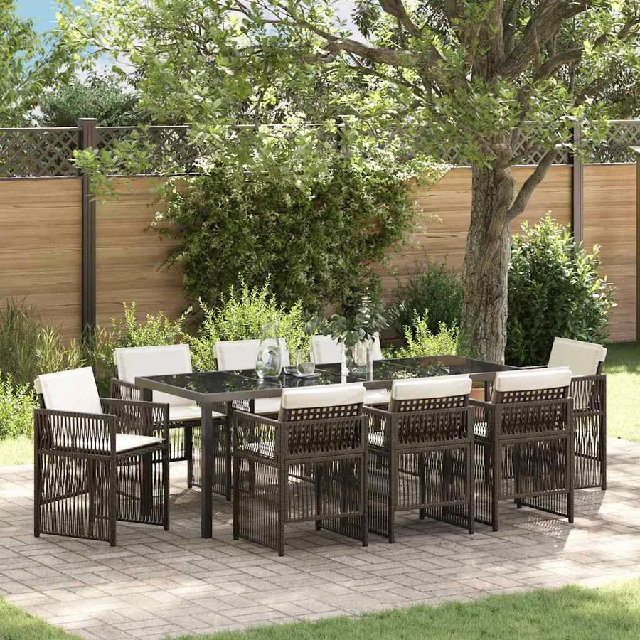 Ensemble de salle à manger pour jardin 9 pcs Marron