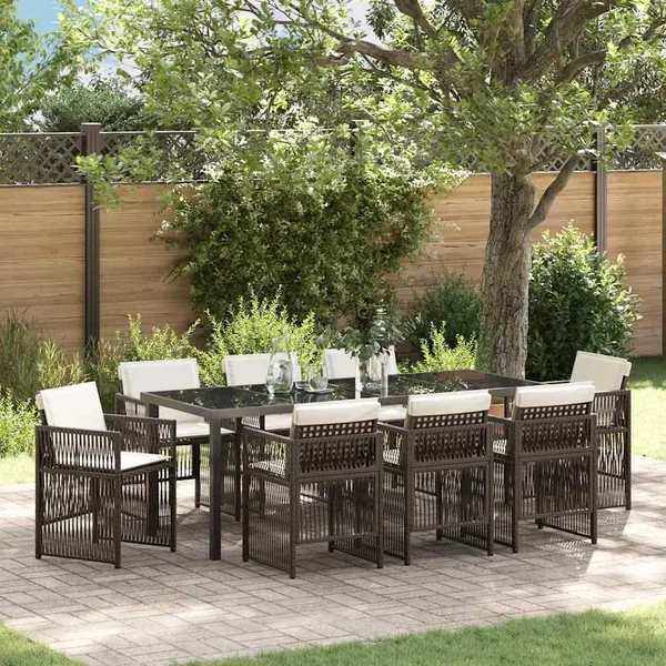 Ensemble de salle à manger pour jardin 9 pcs Marron