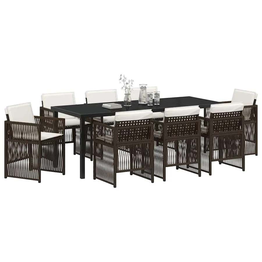 Ensemble de salle à manger pour jardin 9 pcs Marron - 3